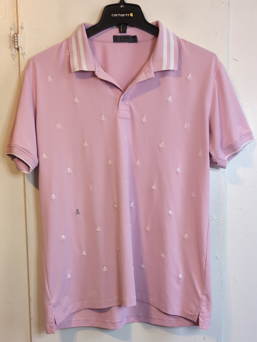 G/FORE Pink Embroidered Skull Polo mens large